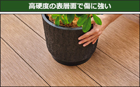YKKAP 人工木 木目調 リウッドデッキS 特長 高硬度の表層面で木津に強い