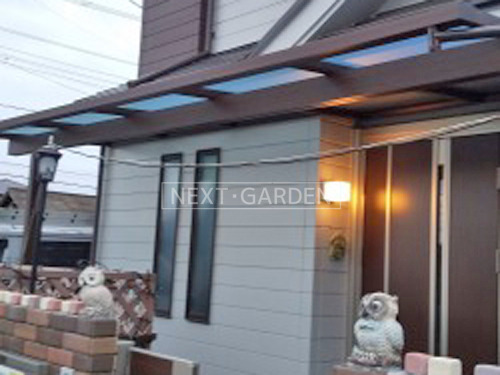 施工例画像：東京都 立川市  フル木製調テラス屋根 人工木材ウッドデッキ